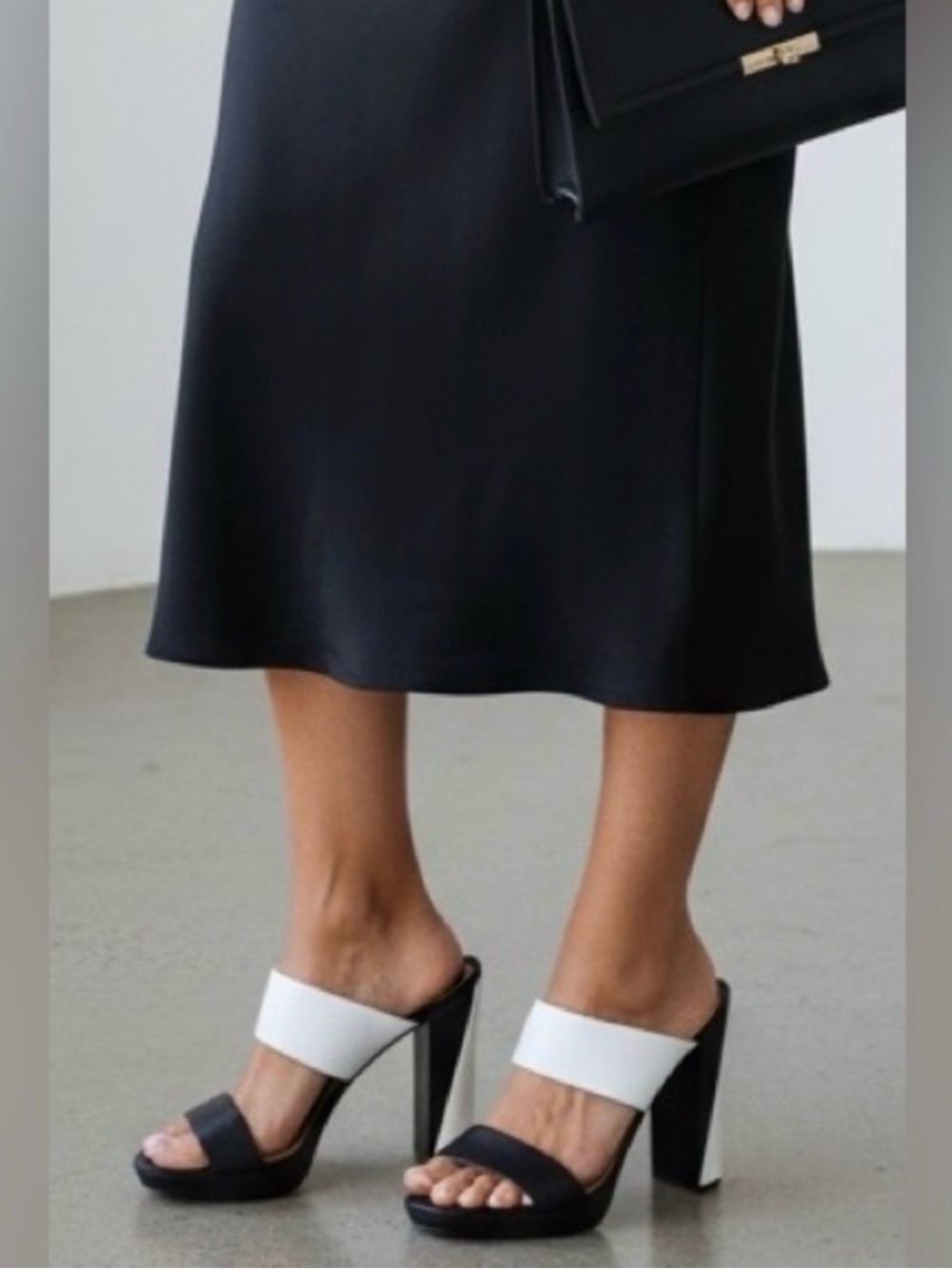 Diane Von Furstenberg Black White Bruges Leather ColorBlock Platform Sandal 8.5